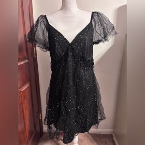 ROMWE Black Mini Dress with Beaded Details